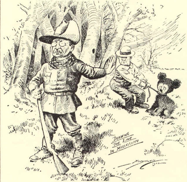 Карикатура Теодор Рузвельт и Тедди Бир